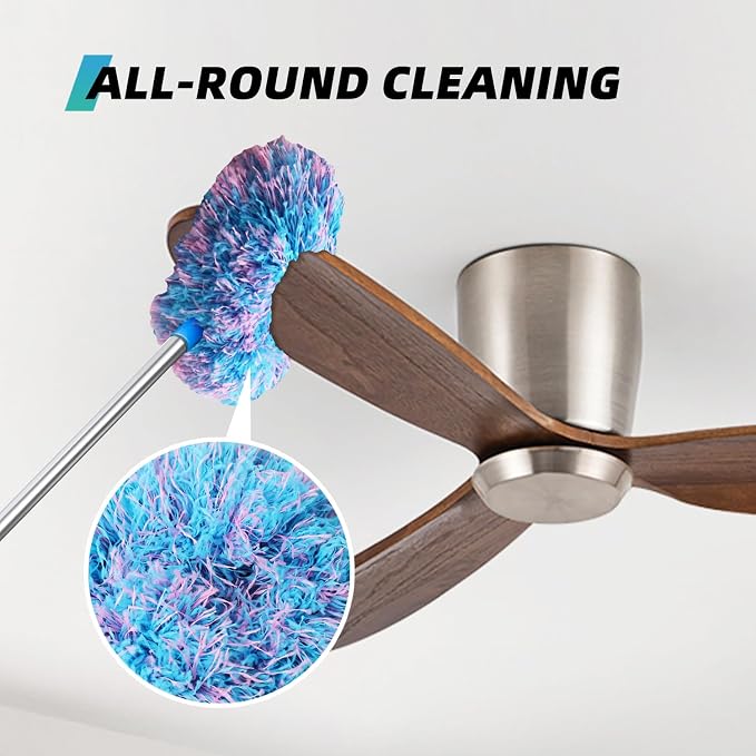 DRQ Ceiling Fan Cleaner Duster, 2 Pack Reusable Microfiber Duster with Extension Pole, 13 to 48 Inch Fan Blade Cleaner, Removable Dusters for Cleaning Walls Bookshelves Door Window Top (Blue Pink)
