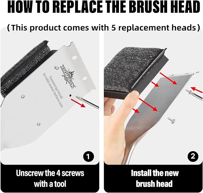 XUDAKAIXIN Grill Brush Bristle Free,with 5 BBQ Replacement Head,Perfect for Cast Iron, Stainless Steel Grates, [Ultra Safe & Efficient] Grill Cleaner for Outdoor Grill,Gifts for Men/Dad