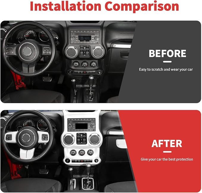 10PCS Full Set Interior Trim Kit for 2011-2018 Jeep Wrangler JK JKU,Center Console Trim, Dashboard Conditioning Switch Co-Pilot Handle Armrest Box Gear Shift Cover Trim(White)