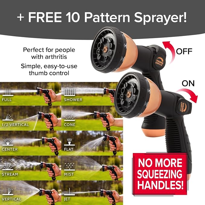 Pocket Hose 100 FT Copper Bullet Expandable Garden Hose w/10 Pattern Thumb Spray Nozzle AS SEEN ON TV 650psi 3/4 in Patented Lead-Free Ultra-Lightweight Solid Copper Anodized Aluminum