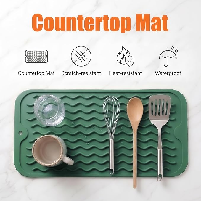 MicoYang Silicone Dish Drying Mat for Multiple Usage,Easy clean,Eco-friendly,Heat-resistant Silicone Mat for Kitchen Counter or Sink,Refrigerator or Drawer Liner Green S 12 inches x 6 inches