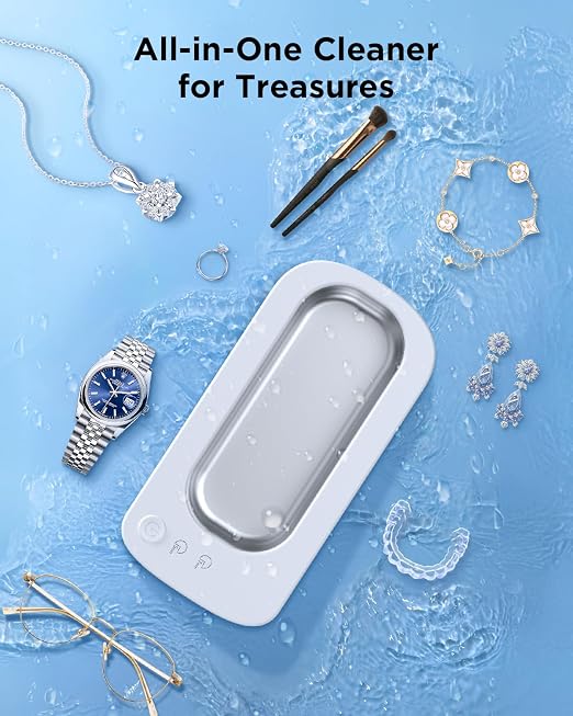Ultrasonic Jewelry Cleaner Machine: 48KHz Ultra Sonic Cleaner for Jewelry,Eyeglass,Rings,Watch Band,Dentures,with Dual Cleaning Modes,350ML 304 Stainless Steel Tank,Gift for Wife,Mom,Daughter