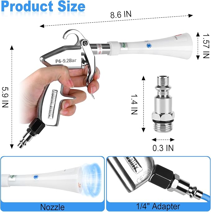 Car Cleaning Gun Detailing Dry Air Blow Gun, High Pressure Car Interior Cleaning Tool, Car Dryer Air Blower for Car Surfaces Quickly Blasts Dust, Works with Air Compressor