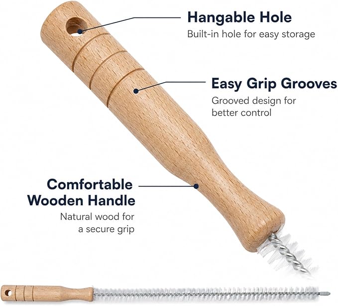 2 Pack Drain Cleaning Brush, 17 Inch Flexible Drain Cleaner Tool with Wooden Handle, Sink Brush with Nylon Bristles for Hair Clogs, Shower, Bathroom Tub, Kitchen Sink, Overflow Hole