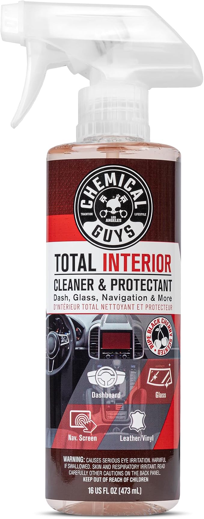Chemical Guys, Total Interior Cleaner & Protectant, Black Cherry, 16 oz | Cleans leather, vinyl, plastic and glass in one step with a Black Cherry scent and a fresh, factory-style finish