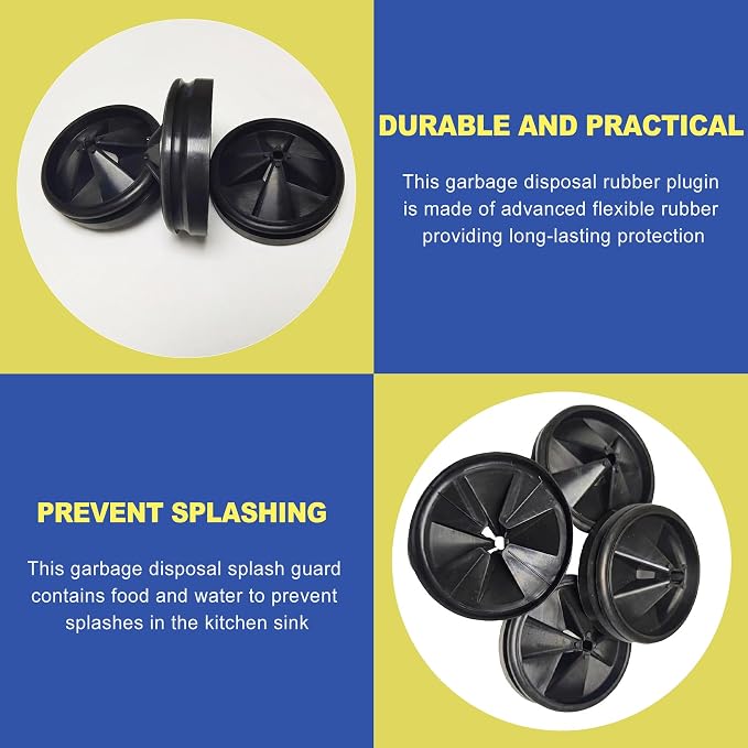2 Pack Garbage Disposal Splash Guard for 3-3/8 Inch Drains, Quiet Rubber Sink Stopper & Baffle Replacement, Removable Disposal Cover Insert & Strainer Parts for Kitchen
