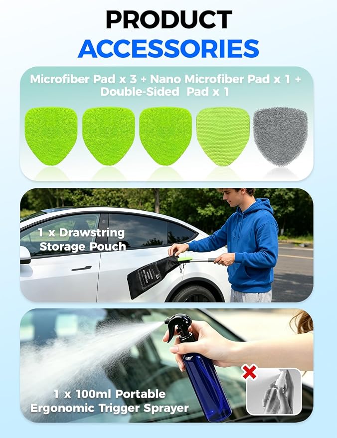 XINDELL Interior Windshield Cleaner Tool – Car Interior Window Cleaning Kit with 29inch Extended Long Handle & 4 Microfiber Pads, Auto Wiper Windshield Brush for Car, Trucks, SUVs, RVs & Home