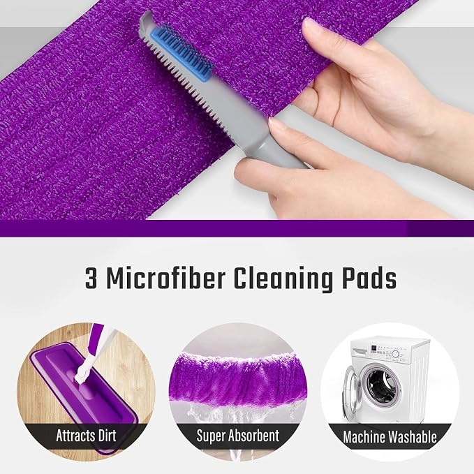 Wet Spray Mop for Floor Cleaning with 14 oz Bottle & 3 Microfiber Pads | Refillable bottle, washable pads, dry/wet use for home or commercial cleaning on hardwood, laminate, wood & ceramic floors