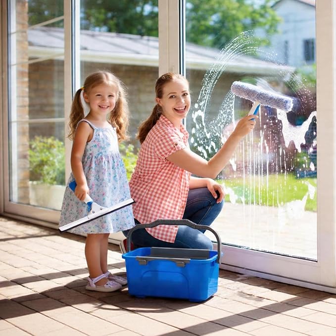 Mitclear Professional Window Cleaning Kit with Bucket 3 Gallon, 14'' Silicone Squeegee, 14'' Microfiber Scrubber, Cloth, Window Washing Equipment Cleaner Tools, Commercial & Home, Car, Outdoor