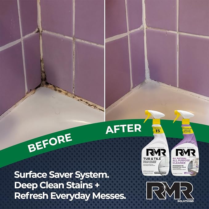 RMR Surface Saver System – Tub & Tile Stain Remover + All Natural All Purpose Cleaner, 2-Step Bathroom & Surface Cleaning Bundle for Tile, Grout, Shower, Tub, Counters & More, 2–32 Oz Bottles