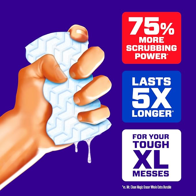 Mr. Clean Magic Eraser Sponge, All Purpose Cleaner, Long Lasting Cleaning Scrubber, Wall, Sneaker, Oven, Kitchen, Bathroom Cleaner, Shower Cleaning Supplies, Whole Home Extra Durable XL, 6ct