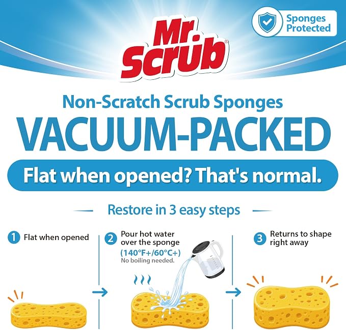 Sponges Kitchen Dish Sponge for Washing Dishes Cleaning Kitchen, All-Purpose, 6 Pack, Non Scratch, Rough Scrubbers Side for Non-Stick Cookware, Soft Microfiber Scrub Side for Dishes, Mr. Scrub