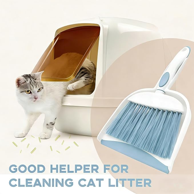 Broom Dustpan Brush Small Dust pan: Small Broom and Dustpan Set Mini Dust pan and Brush Set for Desk, Home, Camping Tent. (Light Blue)
