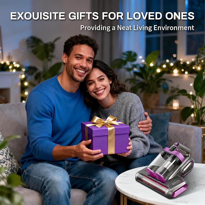 Cordless Mattress Vacuum Cleaner, 16Kpa Bed Vacuum with 253.7nm UV-C Light & Ultrasonic Tech, HEPA Filter, Portable Handheld Vacuum for Bed Sofa Couch Crib & Pet Hair (Purple)