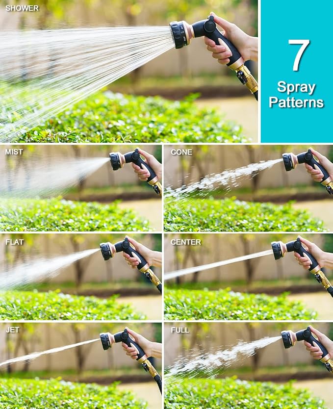 ESOW Garden Hose Nozzle 100% Heavy Duty, Metal Water Hose Nozzle with 7 Spray Patterns, Thumb Control All for Watering Plant & Lawn, Washing Car & Pet