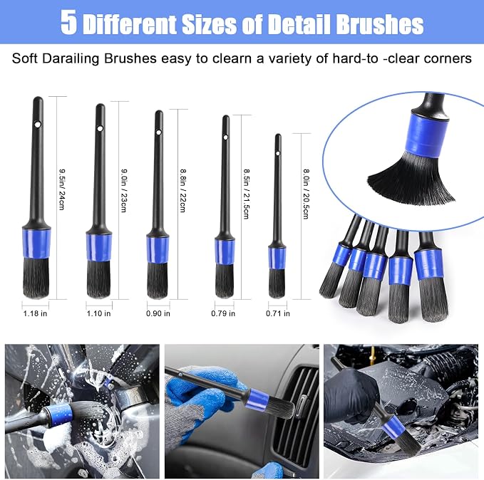 anngrowy 62" Microfiber Car Wash Brush with Long Handle, Car Washing Blue Set Mitt, Sponge, Car Cleaning Supplies Kit, Duster, Car Brush Accessories