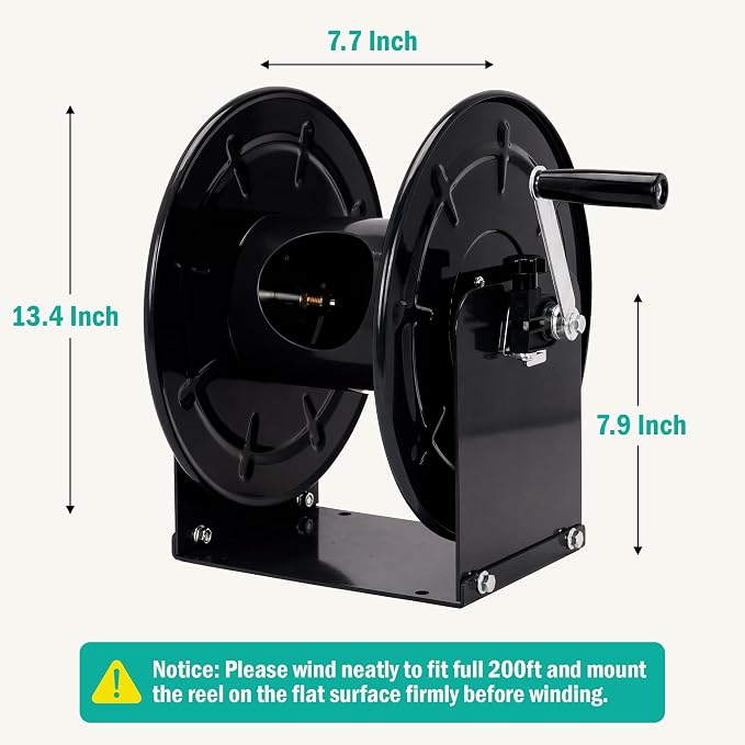 lesolar Pressure Washer Hose Reel,100FTx3/8'' / 200FTx1/4'' | Retractable Hand Crank Power Washer Hose Reel,Wall/Floor Mounted Heavy Duty Hose Reel for Water,Black