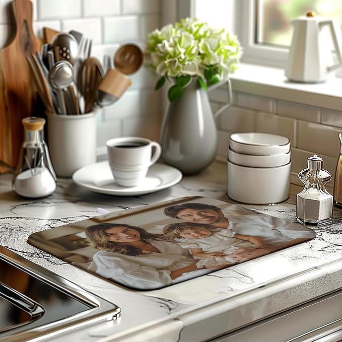 Custom Drying Mat with Picture Text Personalized Photo Dish Drying Mats for Kitchen Counter 16x18 Inch Customized Image Kitchen Accessories Microfiber Absorbent Dish Drying Pad