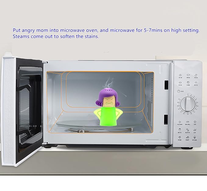 Angry Mom Microwave Oven Cleaner Tool, Angry Mama Microwave Steam Cleaner, Cleaning with Vinegar and Water, Cleaner for Microwave Oven Kitchen Office Chemical Free, Steams From Head