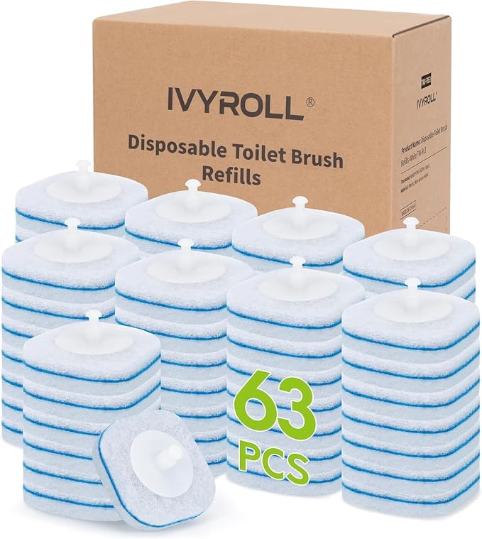 Toilet Bowl Cleaner Wand Refills Compatible with CLOROX, 63 Count Disposable Toilet Brush Refills, Replacement Heads for Toilet Cleaning System