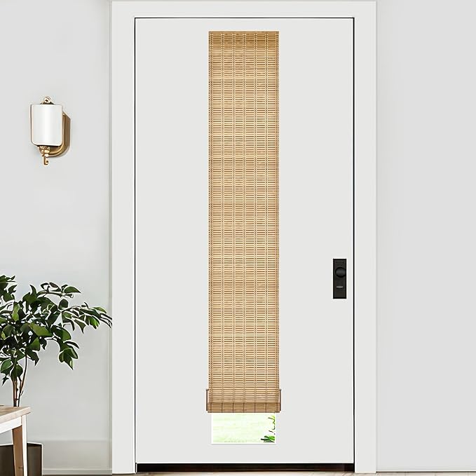 LazBlinds No Drill Bamboo Roller Shades, Brown206, 12" W x 70" H | No Tools Cordless Bamboo Blinds, Light Filtering Roll Up Blinds for Windows, French Door, Porch or Patio Privacy Screen