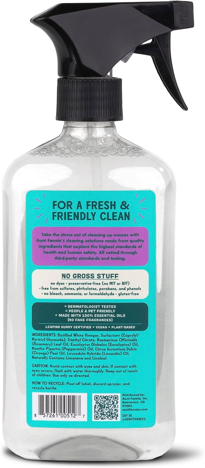 Aunt Fannie's All Purpose Vinegar Cleaner Spray, Lavender, Pack of 6 | Cuts Grease & Grime, No Harsh Residue, Safe for Kitchens Bathrooms Windows Counters & Sealed Areas, Kid and Pet Safe