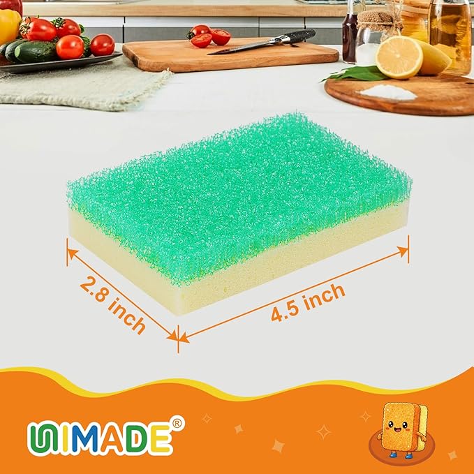 UNIMADE Scrub Sponge, Temperature Responsive Dual-Sided Cleaning Sponges, Non-Scratch Dish Sponge for Kitchen, Soft in Warm Water & Firm in Cold, 6 Pack