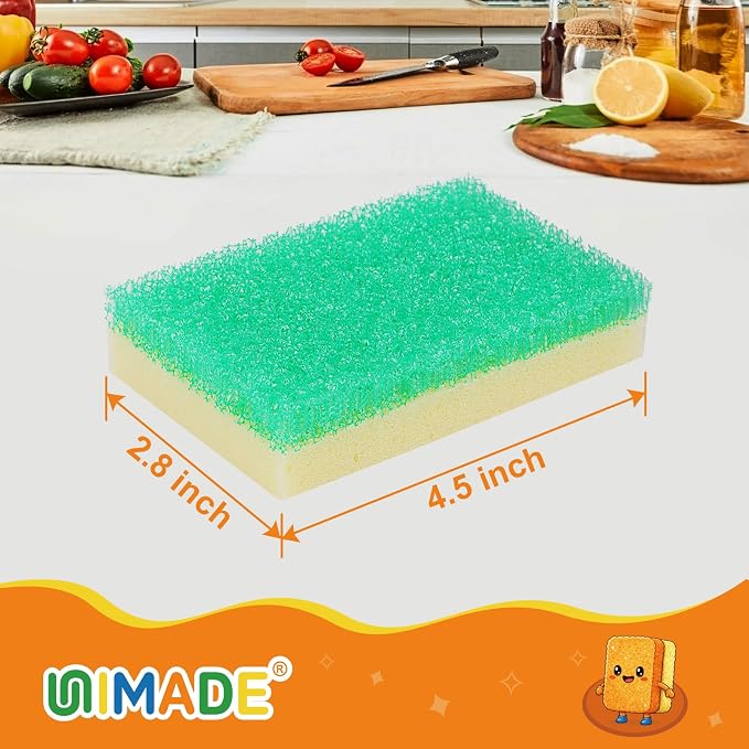 UNIMADE Scrub Sponge, Temperature Responsive Dual-Sided Cleaning Sponges, Non-Scratch Dish Sponge for Kitchen, Soft in Warm Water & Firm in Cold, 12 Pack