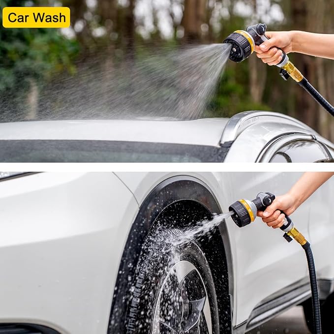 FANHAO Metal Thumb Control Garden Hose Nozzle Heavy Duty, 10 Spray Patterns | Rustproof Leak Proof, Comfortable Non-Slip Handle, High Pressure Hose Sprayer for Watering Plants, Car & Pet Washing, Yellow