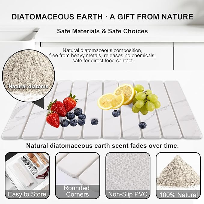 3 PCS Large Stone Dish Drying Mat for Kitchen Counter, Quick Dry Stone Dishes Mats, Sink Faucet Mat, Marble Water Absorbing Diatomaceous Earth Drying Pad for Countertop Tableware, Bottles