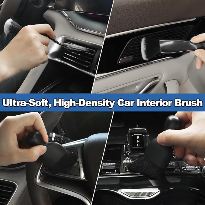Windshield Cleaner Tool, 14Pcs Car Cleaning Kit - Car Interior Detailing Kit with Extendable Handle, Cleaning Gel & Microfiber Pads, All-in-One Inside Car Cleaning Supplies for Women Men
