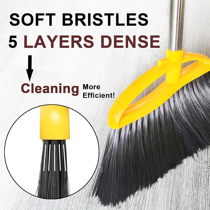 Gloffer Soft Bristles Broom for Indoor Sweeping, Household Cleaning Angle Broom with 55inch Long Handle for Home Office Hardwood Tile Floors Kitchen