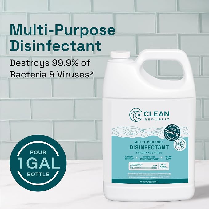 Multi-Purpose Disinfectant, Hypochlorous Acid Cleaner, 1 Gallon Bottle | EPA-Registered, Kills 99% of Bacteria, No Chemical Residue, Hypochlorous Acid, Non-Toxic, Fragrance Free, Family & Pet Safe