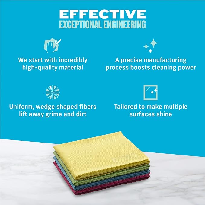 E-Cloth Glass & Polishing Cloth - Microfiber Cleaning Towel Cloth for Windows, Cars, Mirrors, Eyeglasses, & More, Streak Free Clean, Reusable & Machine Washable - Assorted Colors (4 Pack)