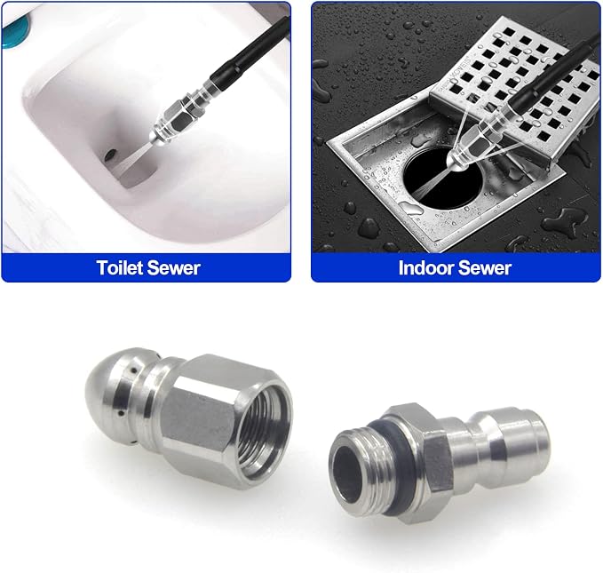 MIZORLIE Pressure Washer Sewer Jetter Nozzle Stainless Steel,1/4''Connector | Mini Compact Durable Jet Nozzle,Pressure Drain Hose Nozzle,1/4'' Quickly Connector, 5000 PSI (1 set)