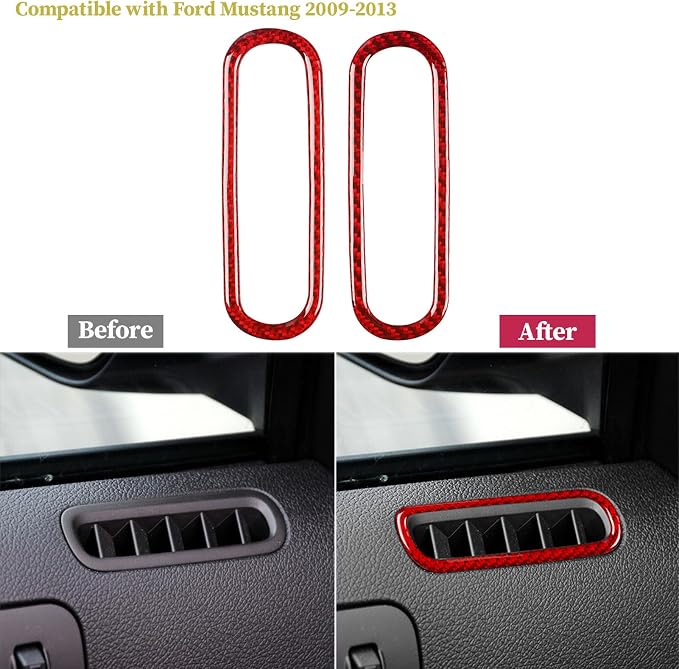 Real Carbon Fiber Trim for Ford Mustang Accessories | for 2009 2010 2011 2012 2013 2014 Door Side Air Vent Outlet Interior Thick Overlay Decal