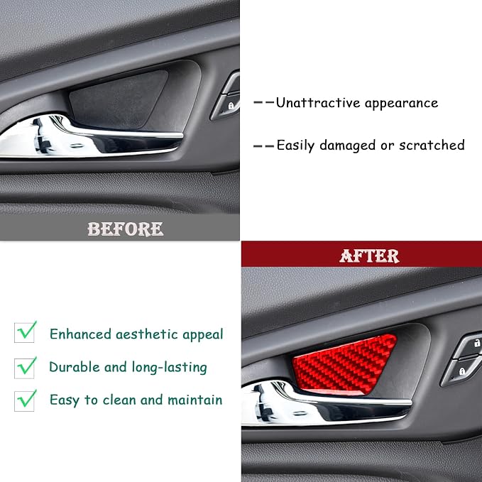 Real Carbon Fiber Trim for Chevy Malibu 9th Gen Accessories | for 2016-2021 Inner Door Bowl Cover Sticker Interior Thick Overlay Decal