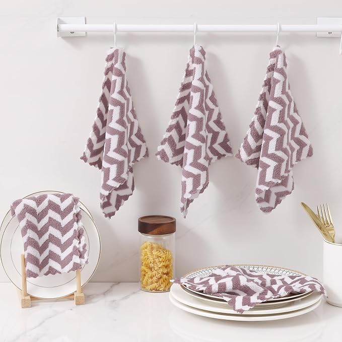 Homaxy 12 Pack Kitchen Dish Cloths, Ultra Soft and Absorbent Dish Towels, Reusable Fast Drying Microfiber Cleaning Cloth, Irregular Waves Coral Velvet No-lint Cleaning Rags, 10 x 10 inches, Purple