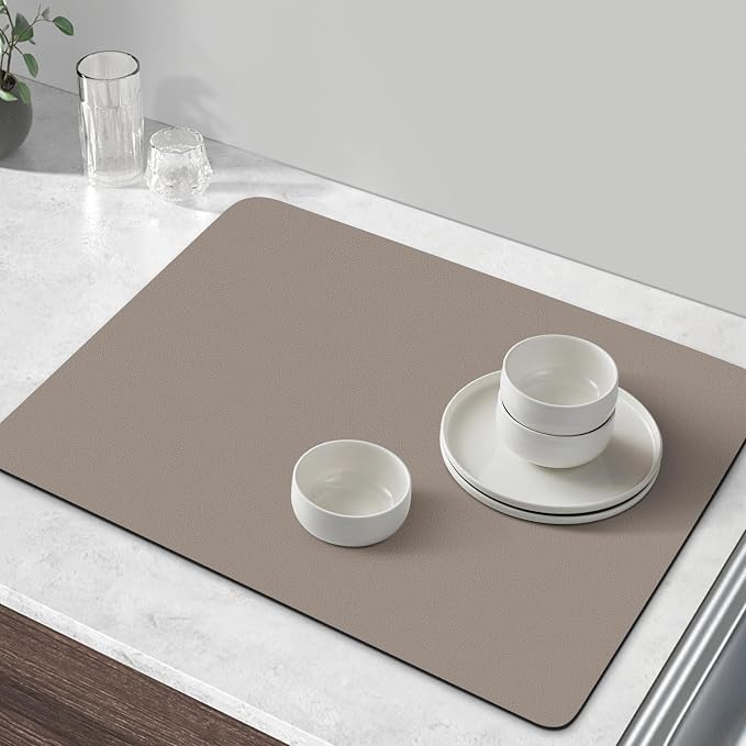 WISELIFE Coffee Mat Super Absorbent Dish Drying Mat Coffee Bar Accessories Match with Machine Large Drying Mats for Kitchen Counter 12" W x 19" L, Khaki