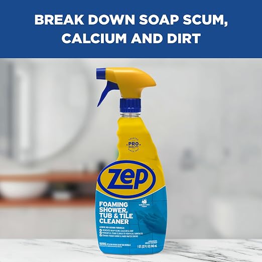 Zep Foaming Shower Tub and Tile Cleaner - 32 oz (Case of 4) ZUPFTT324 - No Scrub Formula, Breaks up Tough Buildup on Contact