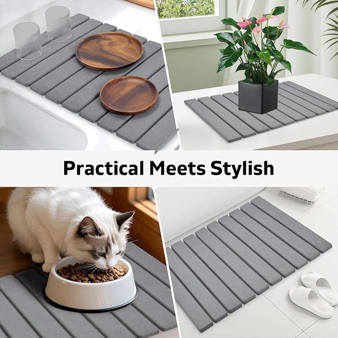 Large Stone Dish Drying Mat for Kitchen Counter, 24"(L)×16"(W) Collapsible Quick Drying Dish Mats, Ultra Absorbent Diatomaceous Earth Mats for Bottles, Match Any Countertop