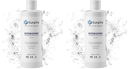 kunphy Jewelry Cleaner Solution -Ultrasonic Cleaner Solution for Gold, Silver, Platinum Diamonds and Non-Porous Precious & Semi-Precious Jewelry 4 oz(120ml) (Pack of 2)