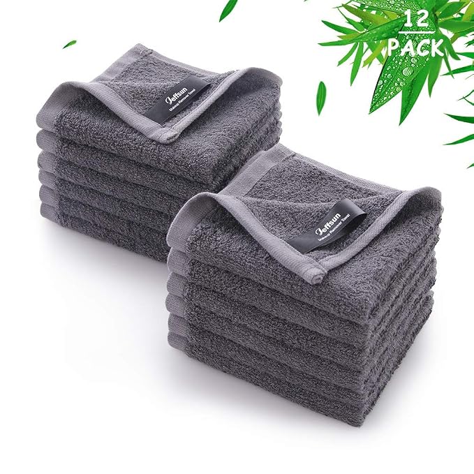 Face Washcloths 12 Pack,Womens Reusable Makeup Remover Towel,10''x10'',Grey | 100% Viscose,Extra Soft,Gently Wash Face for Sensitive Skin,Hanging Loop,Quick Dry,Facial Cleansing,Bathroom,Travel Use