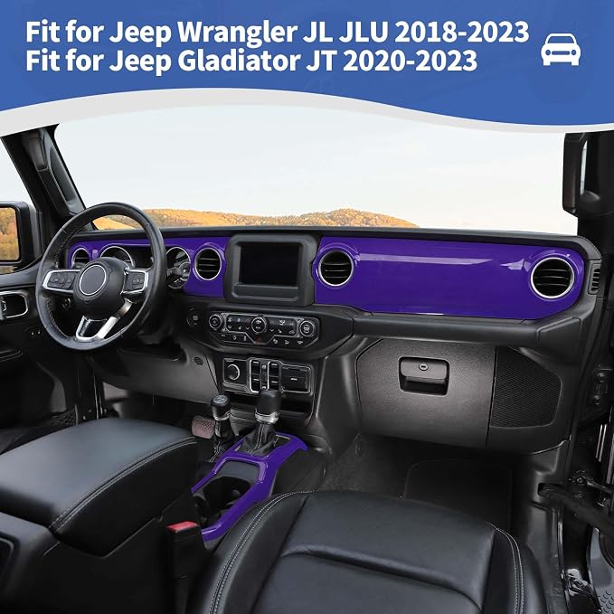 RT-TCZ for Wrangler JL Dash Trim Cover Purple, Gear Shift Panel Trim Frame for Jeep Wrangler JL JLU Gladiator JT 2018-2023 Purple Interior Accessories 3pcs