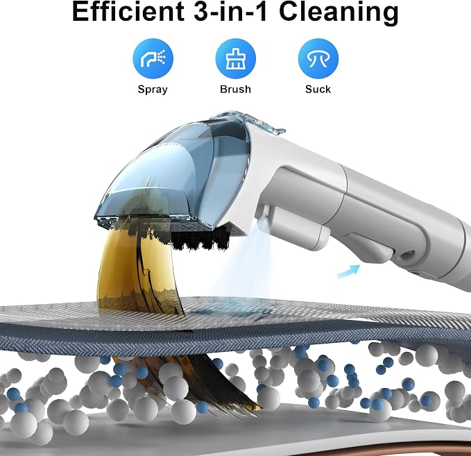Carpet Cleaner Machine Upholstery - 450W Shampooer Couch Cleaning Portable Vacuum Rug Sofa Car Seat Fabric Mattress Pet Spot Extractor for Furniture Water Hand Held Scrubber Small Deep Washer