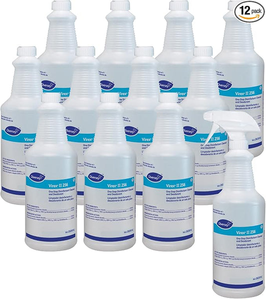 VIREX Diversey II 256 Empty Bottle, Pre-Labeled, 32 oz, 12 Pack | One Step Cleaning, Fast Contact Time, Controls Odors, Cost Efficient 1:256 Dilution, Multi Surface Use