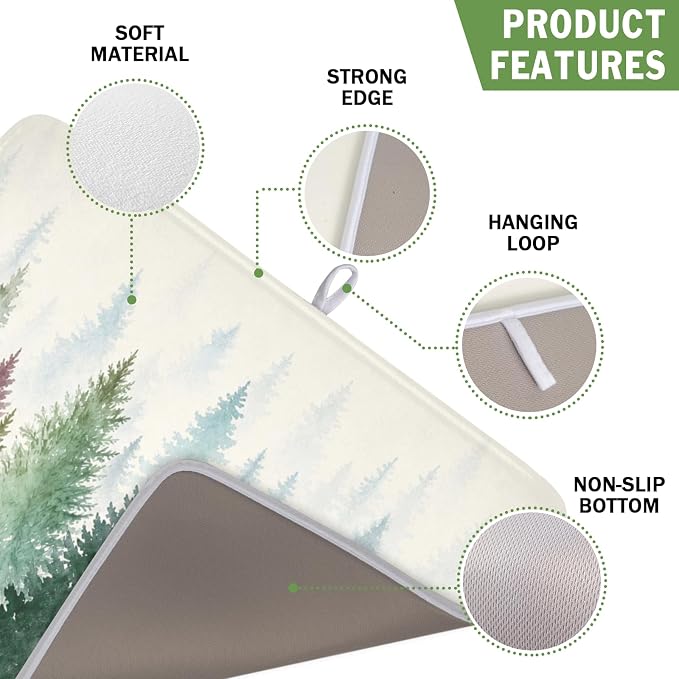 Giwawa Pine Tree Dish Drying Mat Natural Forest Fog Microfiber Dishes Pad 16x18 Inch Absorbent Fast Dry Dish Drainer Rack Mats for Kitchen Counter