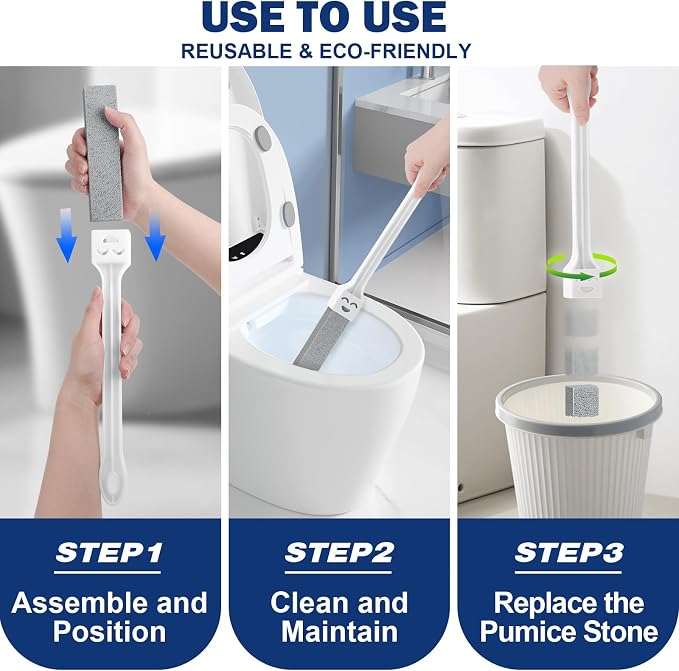 Navona 10 Pack Pumice Stone Toilet Bowl Cleaner with 2 Extra Long Handle,Pumice Stone Scouring Sticks for Toilets, Bathrooms, Kitchens, Spas and Pools