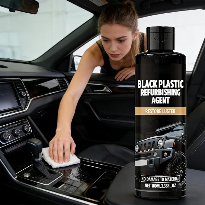 Trim Restorer 100ml Detailing Cleaner | Oxidation Remover with Gloves and Sponge for Detailing Restoration Shine Interior Black Trim Dashboard