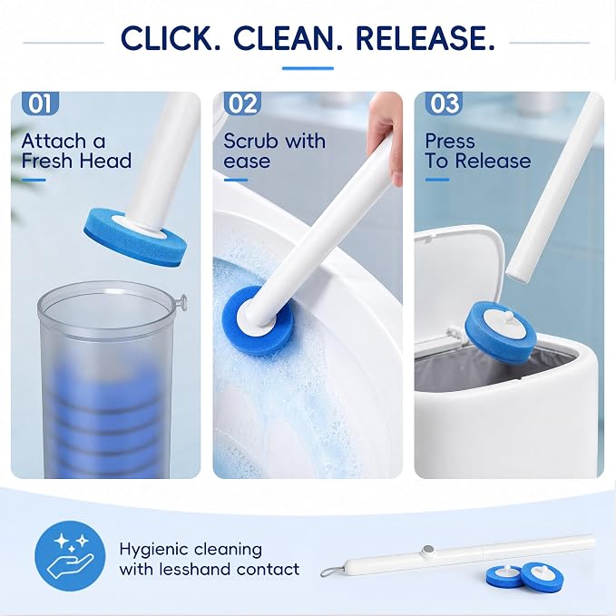 Toilet Bowl Cleaning Wand, Disposable Toilet Brush Kit with Replacement Heads and Press Button Handle (Toilet Brush + 21 Refills)